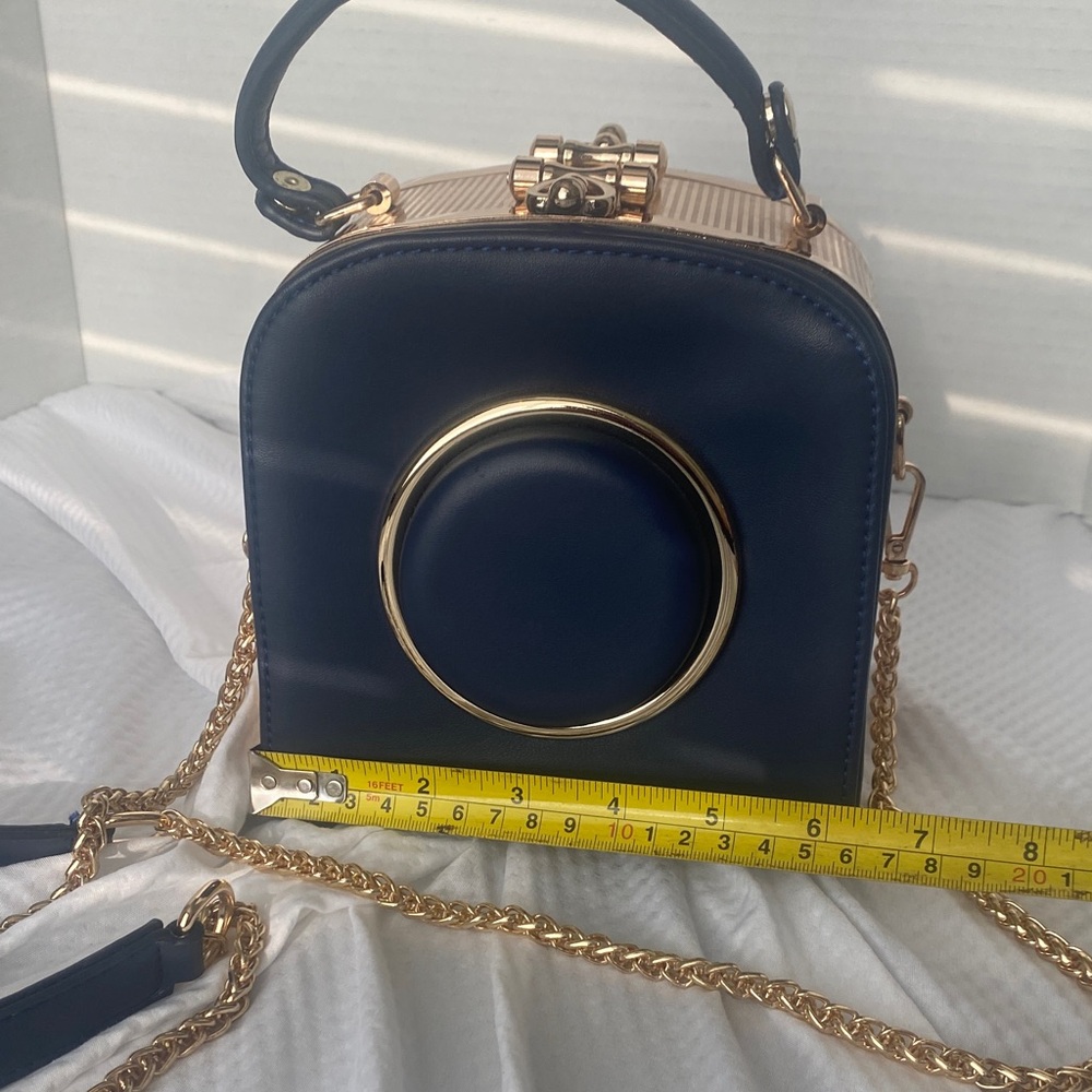 Camera Purse Elegant Navy Blue and Gold Women's Mini Handbag NWOT - Picture 13 of 14